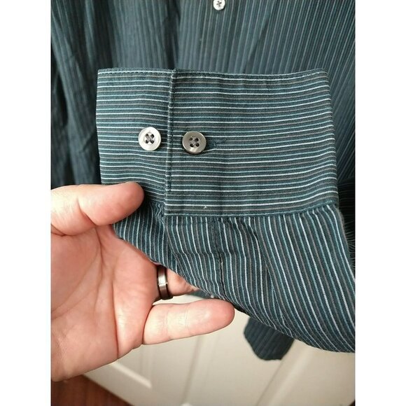 $ VanHeusen Studio Men's Long Sleeve Teal Grey Striped Dress Shirt Size L - Picture 8 of 12